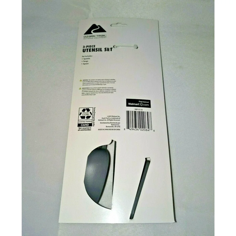 Ozark Trail Outdoor Equipment 3-piece Utensil Set Spatula Tongs Spoon